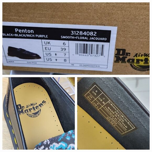 ☔️🩵NIB Dr. Martens Black & Rich Purple Floral Jacquard Penton Loafers Size 8 - Picture 13 of 15